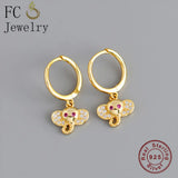 925 Silver Elephant Pink Zircon Crystal Hoop Earring