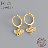 925 Silver Elephant Pink Zircon Crystal Hoop Earring