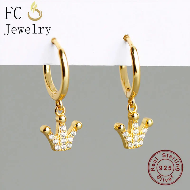 925 Silver Crown Zirconia Hoop Earrings for Women