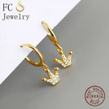 925 Silver Crown Zirconia Hoop Earrings for Women