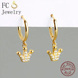 925 Silver Crown Zirconia Hoop Earrings for Women