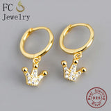 925 Silver Crown Zirconia Hoop Earrings for Women