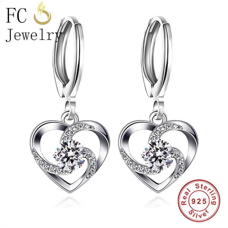 925 Silver Heart Hoop Earrings with Zirconia Stone