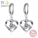 925 Silver Heart Hoop Earrings with Zirconia Stone