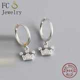 925 Silver Princess Crown CZ Pendant Hoop Earring for Women