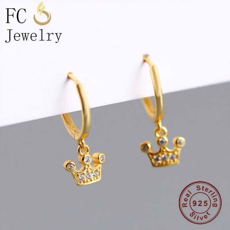 925 Silver Princess Crown CZ Pendant Hoop Earring for Women
