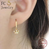 925 Silver Princess Crown CZ Pendant Hoop Earring for Women