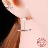925 Silver Arc Line Bow Stud Earrings For Women