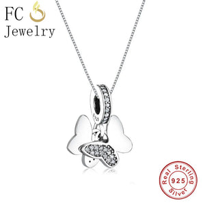 925 Silver Autumn Butterfly Zircon Pendant Necklace