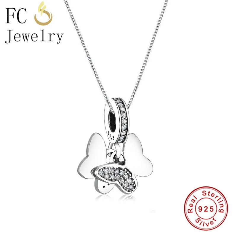 925 Silver Autumn Butterfly Zircon Pendant Necklace
