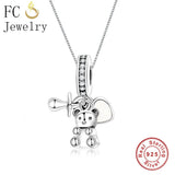 925 Silver Bear Baby Pacifier Heart Pendant Necklace for Women