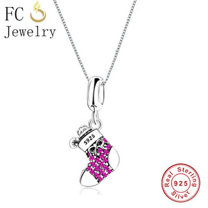 925 Silver Boot Shoe CZ Crystal Pendant Necklace for Women