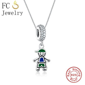 925 Silver Boy Pip Enamel Pendant Necklace Choker Gift