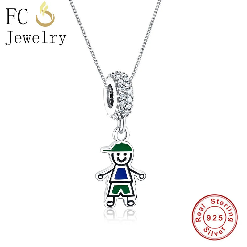 925 Silver Boy Pip Enamel Pendant Necklace Choker Gift