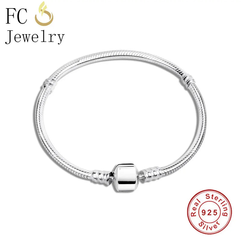 925 Sterling Silver Bracelet for Women Fit Charms Bead Pendant Snake Chain