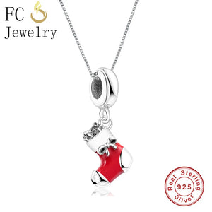 925 Silver Christmas Boot CZ Crystal Pendant Necklace