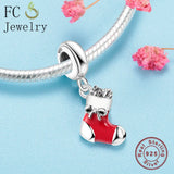 925 Silver Christmas Boot CZ Crystal Pendant Necklace