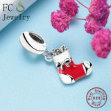 925 Silver Christmas Boot CZ Crystal Pendant Necklace