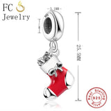 925 Silver Christmas Boot CZ Crystal Pendant Necklace