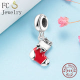 925 Silver Christmas Boot CZ Crystal Pendant Necklace