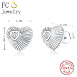 925 Silver Heart Stud Earrings Clear CZ Stone for Women Brincos
