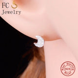 925 Silver Mini Moon Crystal Stone Stud Earrings Women Party Accessories