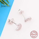 925 Silver Mini Moon Crystal Stone Stud Earrings Women Party Accessories