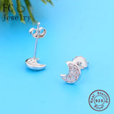 925 Silver Mini Moon Crystal Stone Stud Earrings Women Party Accessories
