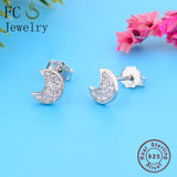 925 Silver Mini Moon Crystal Stone Stud Earrings Women Party Accessories