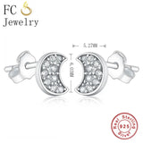 925 Silver Mini Moon Crystal Stone Stud Earrings Women Party Accessories