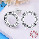 925 Silver Circle Clear CZ Crystal Stud Earrings Women Gift