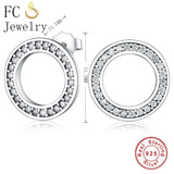 925 Silver Circle Clear CZ Crystal Stud Earrings Women Gift