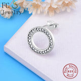 925 Silver Circle Clear CZ Crystal Stud Earrings Women Gift