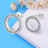 925 Silver Circle Clear CZ Crystal Stud Earrings Women Gift