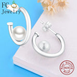 Minimalist Arc & Simulated Pearl Stud Earrings Brincos
