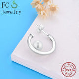 Minimalist Arc & Simulated Pearl Stud Earrings Brincos