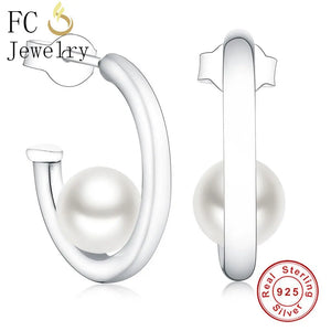 Minimalist Arc & Simulated Pearl Stud Earrings Brincos