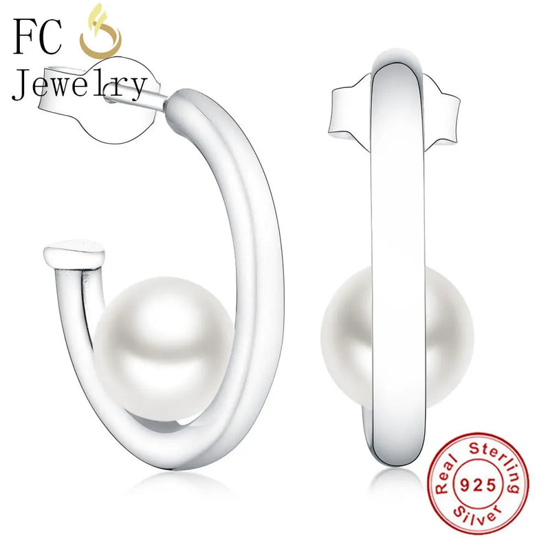 Minimalist Arc & Simulated Pearl Stud Earrings Brincos