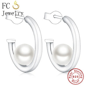 Minimalist Arc & Simulated Pearl Stud Earrings Brincos