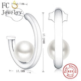 Minimalist Arc & Simulated Pearl Stud Earrings Brincos