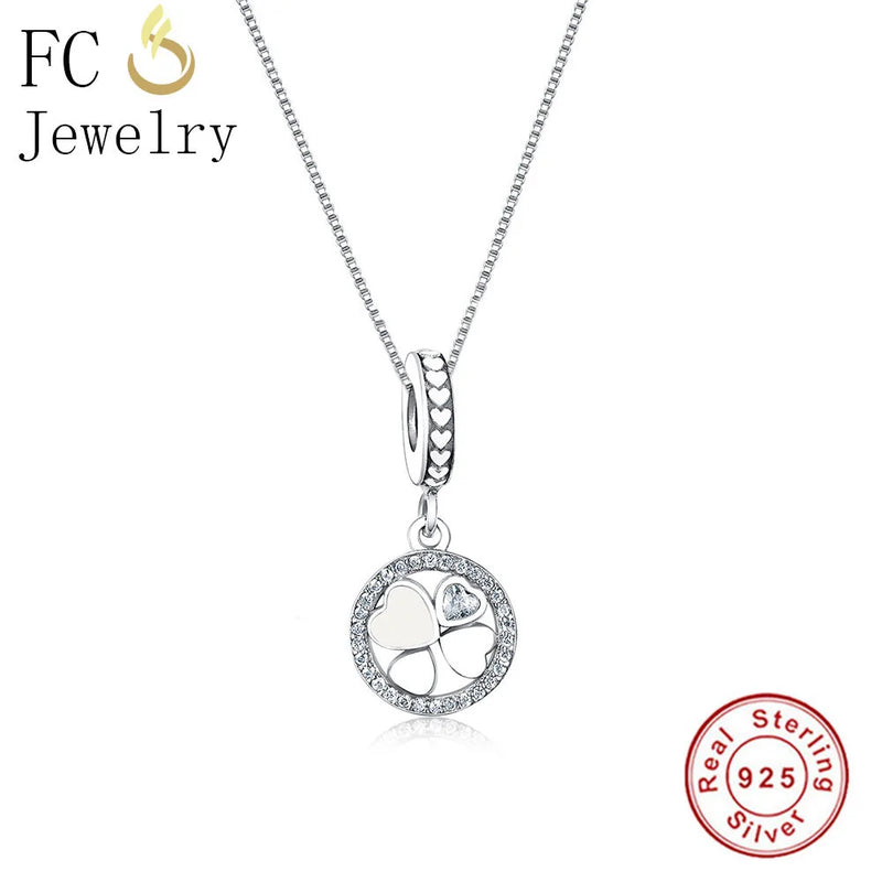 925 Silver Enamel 4 Heart Clover CZ Stone Necklace Choker
