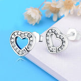 925 Silver Heart CZ Stone Stud Earrings Women Girl Brincos