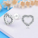 925 Silver Heart CZ Stone Stud Earrings Women Girl Brincos