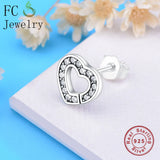 925 Silver Heart CZ Stone Stud Earrings Women Girl Brincos