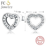 925 Silver Heart CZ Stone Stud Earrings Women Girl Brincos