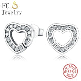 925 Silver Heart CZ Stone Stud Earrings Women Girl Brincos