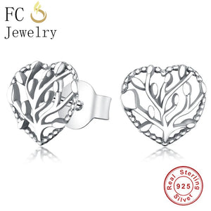 925 Silver Tree of Life Heart Stud Earrings For Women