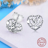 925 Silver Tree of Life Heart Stud Earrings For Women
