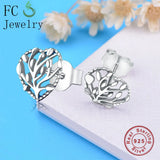 925 Silver Tree of Life Heart Stud Earrings For Women