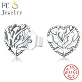 925 Silver Tree of Life Heart Stud Earrings For Women